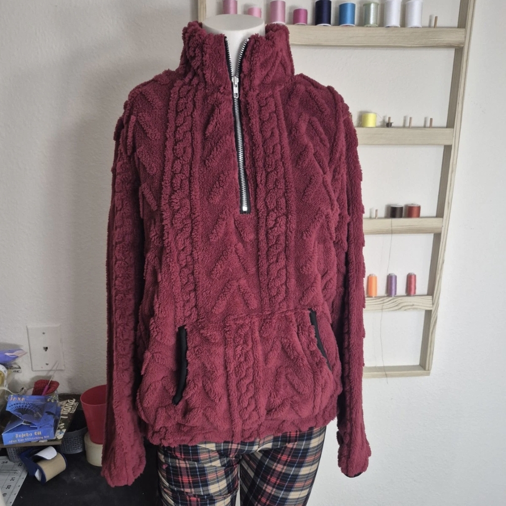 Polyester Fuzzy Sweatshirt - Women's Solid RED LARGE